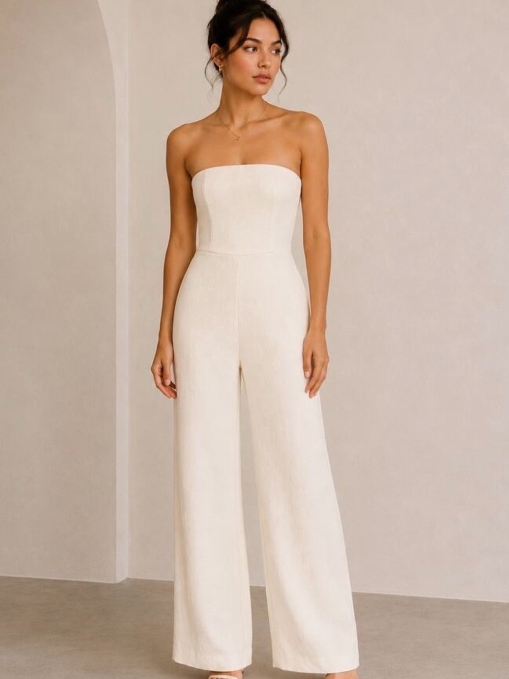 Wilfred Aritzia Endless Jumpsuit Strapless Wide Leg Cream Ivory Size 8